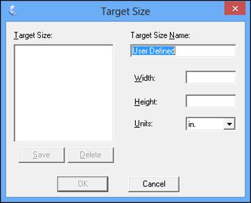 4. To create a scanned image size that is not available in the Target Size list, click the Customize option. You see this window: 5.