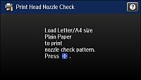 You see a screen like this: 6. Select Print Head Nozzle Check. You see a screen like this: 7. Press the Color button. The nozzle pattern prints. 8.