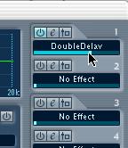 Click in the No Effect field and select DoubleDelay from the popup menu that appears. The send is now activated, as indicated by the lit power button. 3.