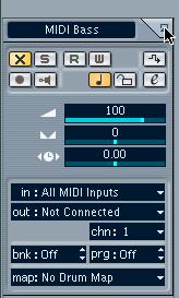 Routing 1. Go back to the Project window and select the MIDI Bass track by clicking in the Track list. 2. Make sure the Inspector is open. The Inspector is the area to the left of the Track list.