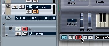 Automating the changes Just like other Track Mixer and effect settings in Cubase SX/SL, parameter changes for VST Instruments can be automated. Proceed as follows: 1.