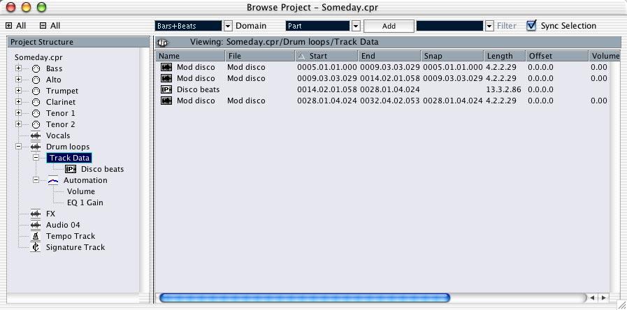 The Project Browser The Project Browser provides a list based representation of the project. This allows you to view and edit all events on all tracks by using regular value editing in a list.