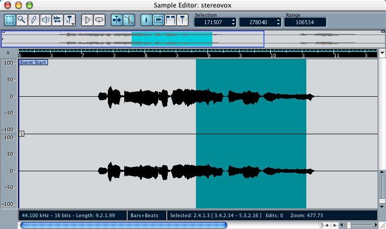 The Sample Editor In the Sample Editor you can view and manipulate audio, by cutting and pasting, removing or drawing audio data.