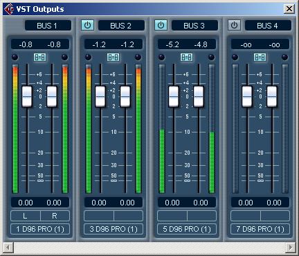 VST Outputs and Master Gain In the VST Outputs window you can set the output level of each output bus. The number of buses depends on your audio hardware.