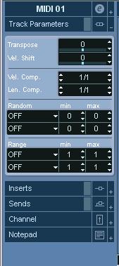 The parameters for the MIDI track are now shown in the Inspector area to the left. 3.