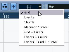 14.Turn on Snap in the Project window and make sure the Grid option is selected to the right. This makes it easier to line up the events at the same start position, where needed. 15.