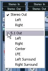 2. Make sure the Input and Output Settings panel is visible at the top of the channel strips. If not, click in the upper part of the symbol in the lower left corner of the mixer.