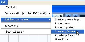 How you can reach us On the Help menu in Cubase SX/SL, you will find items for getting additional information and help: On the Steinberg on the Web submenu you can find links to various Steinberg