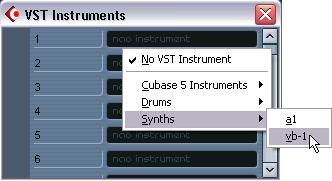 Pull down the Devices menu and select VST Instruments. The rack that appears can contain up to 64 VST Instruments (32 if you are using Cubase SL).