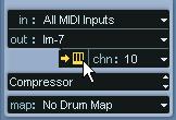 Hmmm, nothing can be heard but the indicator in the Track list shows that MIDI notes are being played! The problem here is that the wrong program (drum set) is selected for the LM-7.