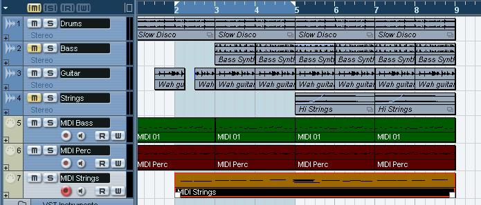 8. When you re done, click Stop. A MIDI part has been created on the MIDI Strings track. 9. Play back to listen to your recording.