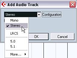 A submenu appears, listing the various types of tracks available in Cubase SX/SL. 5. Select Audio.