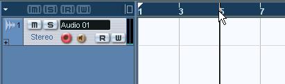 4. Click in the ruler (the time scale area above the track in the Project window), at the position where you want to start recording.