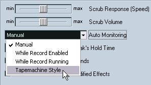 3. Pull down the Auto Monitoring pop-up menu and make sure Tapemachine Style is selected. 4. Click OK to close the Preferences dialog. 5.