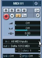 Setting up for recording MIDI Creating a MIDI track To create a MIDI track, proceed as follows: 1. Pull down the Project menu, and select Add Track. A submenu appears. 2. Select MIDI from the submenu.