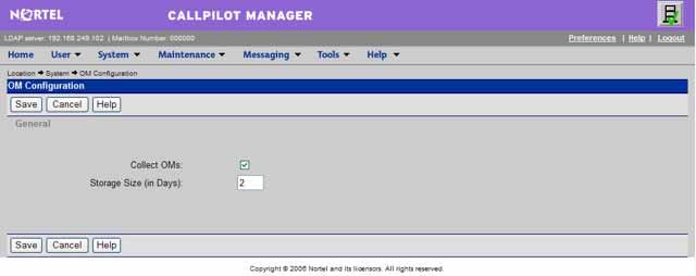 26 Chapter 3 Using reports and alerts Data collection on the OM server To generate reports, OM data collection must be enabled on the CallPilot server The CallPilot server collects OM data and stores
