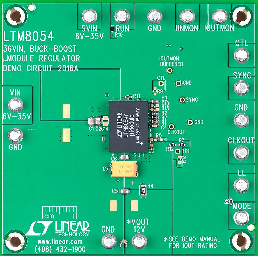 Description Demonstration circuit 216A features the LTM854, a synchronous buck-boost μmodule regulator that accepts input voltages lower, higher or the same as the output, but is also highly