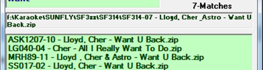 Two layer Search makes it easy to find songs with so many alternate file naming conventions these days. In this example shown, Want You Back is really U.