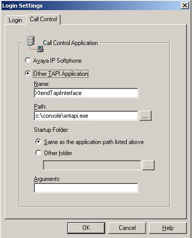 3. Select the Call Control tab. Select Other TAPI Application. In the Name field, enter XTENDTapiInterface.