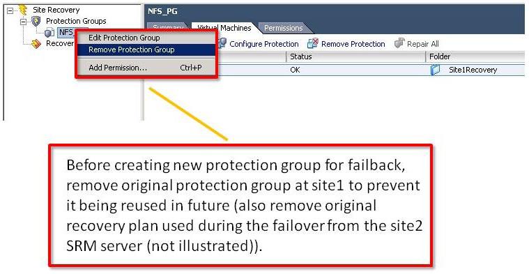 6. Remove original protection group at Site 1 and recovery plan at Site 2 used for original virtual machine protection.