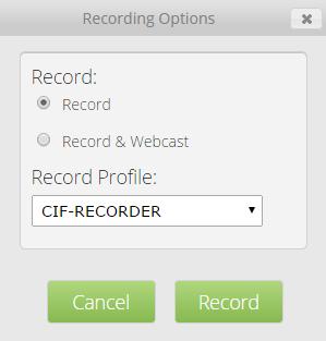 7. Creating, Viewing, and Managing Recordings and Webcasts The Recording Options dialog box displays. 4. Select the Record checkbox. 5.