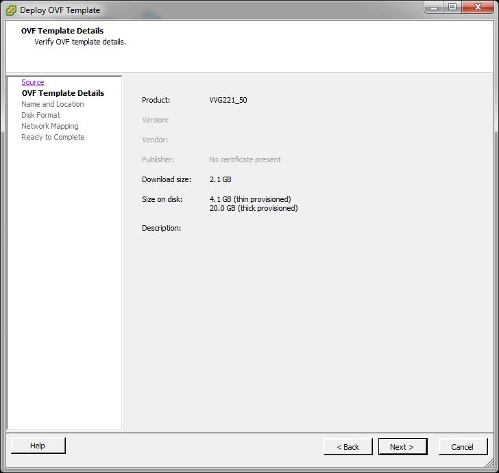 8. Using VidyoReplay Virtual Edition (VE) The dialog box changes to OVF Template Details.