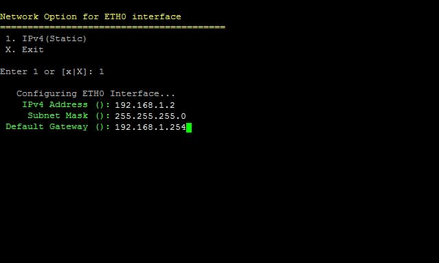 3. Configuring Your Server The Network Option for ETH0 Interface menu displays. 4.