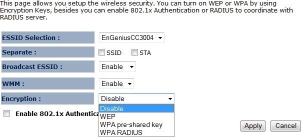 35 5.4 Security The Security option in the Wireless menu allows you to set the wireless security settings. Note: Only in Access Point and WDS AP mode.