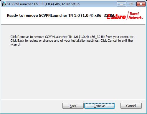 9. After clicking on the Remove button, the Ready to remove SCVPNLauncher TN x.x (x.x.x) x86_32 Bit window will appear.