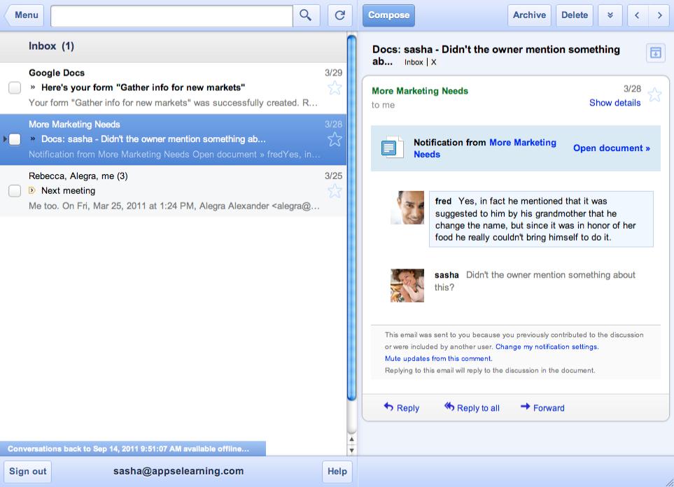Chrome browser, click Offline Google Mail.