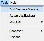 Tools menu Option Click the option to... Add Network Volume Add a network volume. For more information, see Add network volume in Chapter 12, Options and settings.