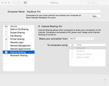 Next, click again on the "Internet Sharing" option and confirm the changed settings.