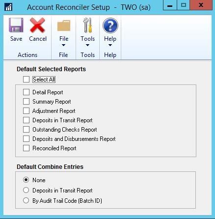 2. New Print Selection Report Option for Account Reconciler window. This is a new reporting option which will allow you to print multiple reports concurrently.