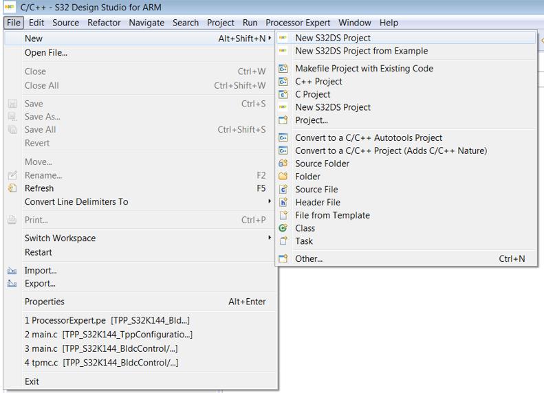 2. When the New S32DS Project box opens, enter a project name in the text box, choose S32K144 processor