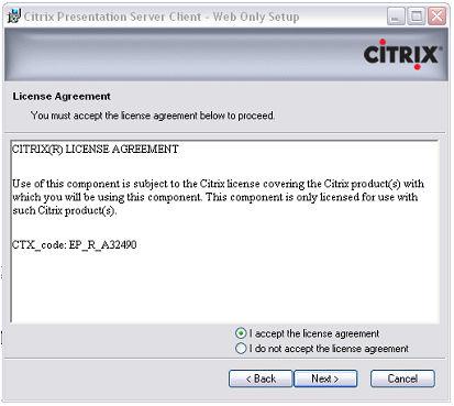 Installing the Citrix client For the License