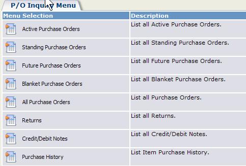 Choose to list the customer s orders, credit/debit notes, pending shipments, or a history of items sold to the customer.
