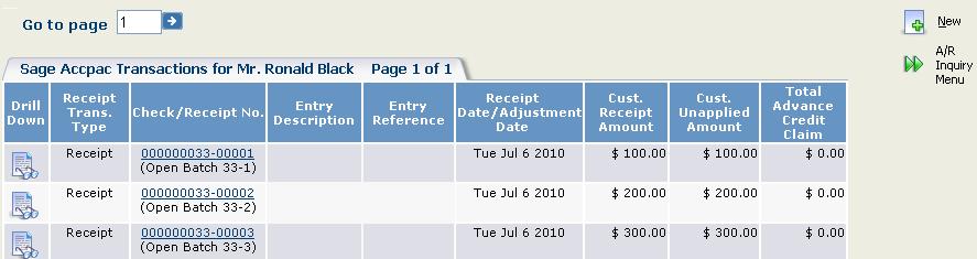 A/R Unposted Receipts On the A/R Inquiry menu, select Unposted Receipts to display a list of unposted A/R receipts for the currently displayed customer.