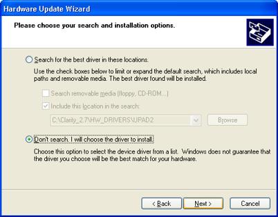 Fig 24: Step 4 of Hardware Installation Wizard Select Don't search. I Will choose the driver to install.