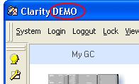 Fig 37: Clarity Offline and Clarity DEMO Solution: Description: Check whether there is a blue line with the title OFFLINE displayed in the main Clarity window under the symbols of the Instruments, or