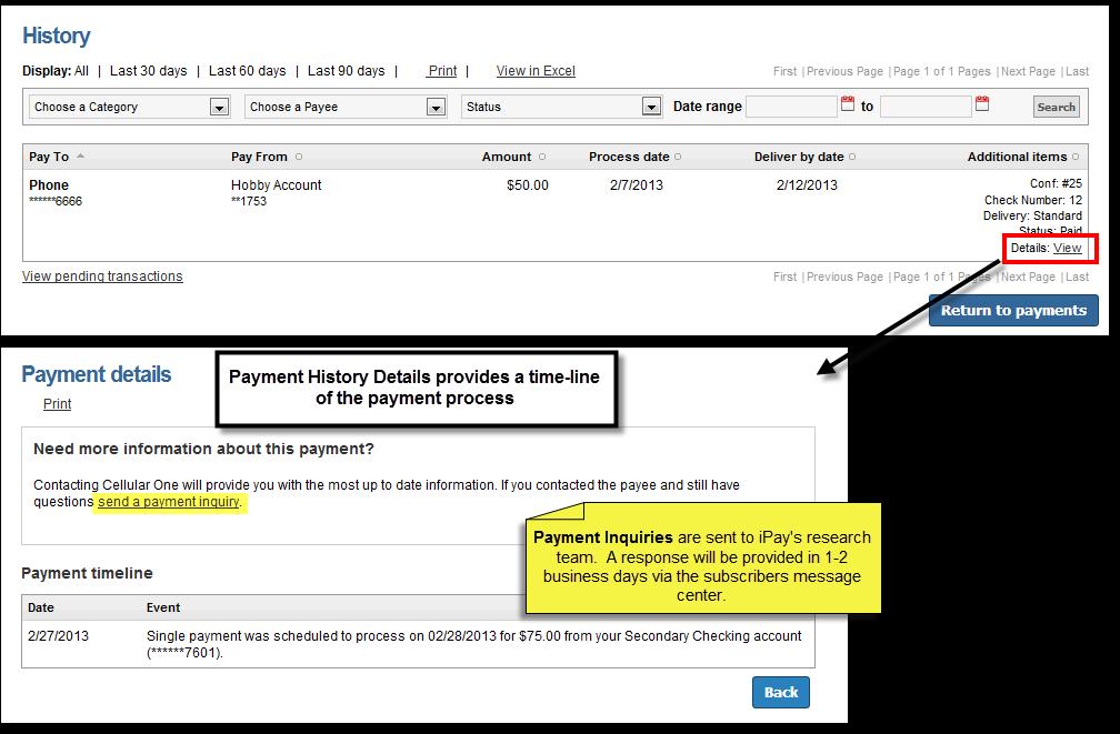 of payment history stored Users