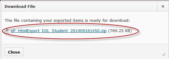 4. Click Next. 5. Click the link for your export file when the file packaging is complete.