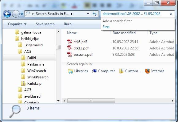 Windows 7 otsingud Windows XP ja varasemates versioonides kasutati arvuti failides otsimiseks Windows Search versiooni 2.