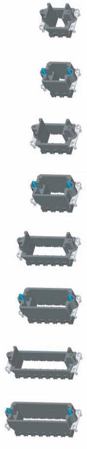 Frame for 2, 3, 5, 7 modules for railways applications (NF F61-030 approved) Description Shape & dimensions Order Ref. Female frame for 2 modules for socket or pin contacts.