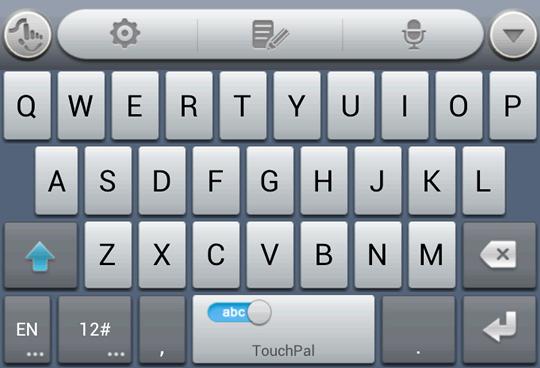 3. In the TouchPal keyboard screen, touch and uncheck Curve, and then touch Close. 4. Swipe left or right on the TouchPal keyboard to select the Full QWERTY, 12-Key PhonePad or CooTek T+ layout.