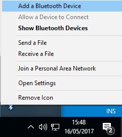 .1.1 Windows 10 Adding the Bluetooth device by clicking on the System Tray