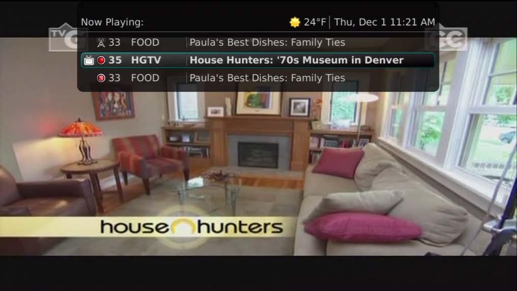 Press the OK button on the remote control to see what is Now Playing. In this example, the television is tuned to channel 33 as indicated by the TV symbol.