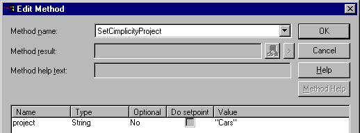 SetCimplicityProject Method Purpose: To set the CIMPLICITY project that will be used by the Trend Control when it displays data. To configure the SetCimplicityProject method: 1.