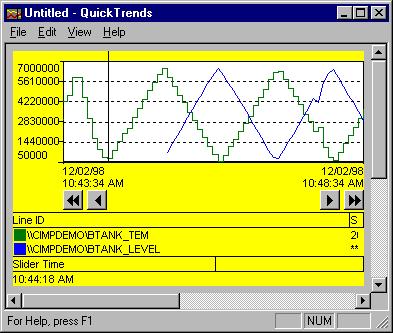Configuring a Quick Trend Chart Quick Trends offers you the same CIMPLICITY Trend Control Properties dialog box that you use in CimEdit.