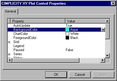 Colors Selected for an XY Chart Background and Foreground Background Click the Palette button on each row to select a color Foreground Chart To specify an XY Plot control
