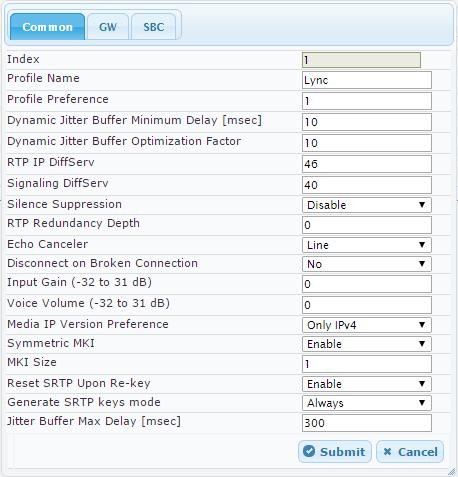 Configuration Note 4. Configuring AudioCodes E-SBC Figure 4-16: Configuring IP Profile for Lync Server 2013 Common Tab 4.
